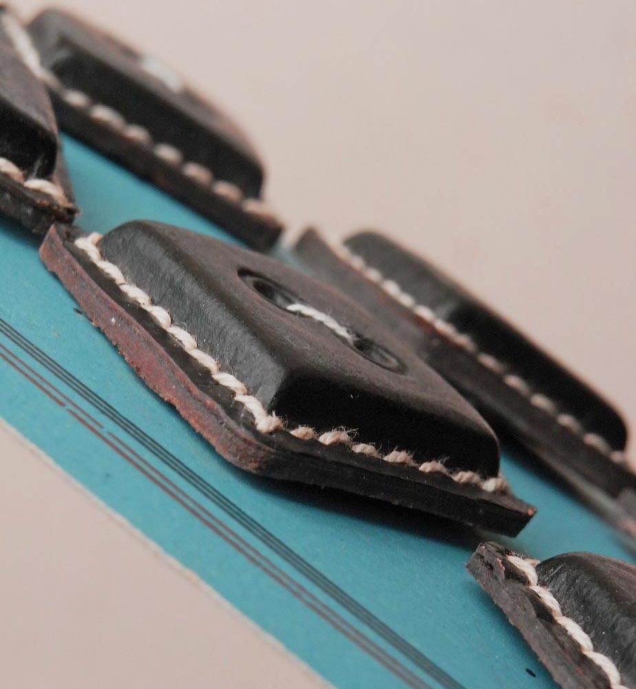 Art Deco Square Black Leather Buttons On Original Card Haute Nouveante lot 6