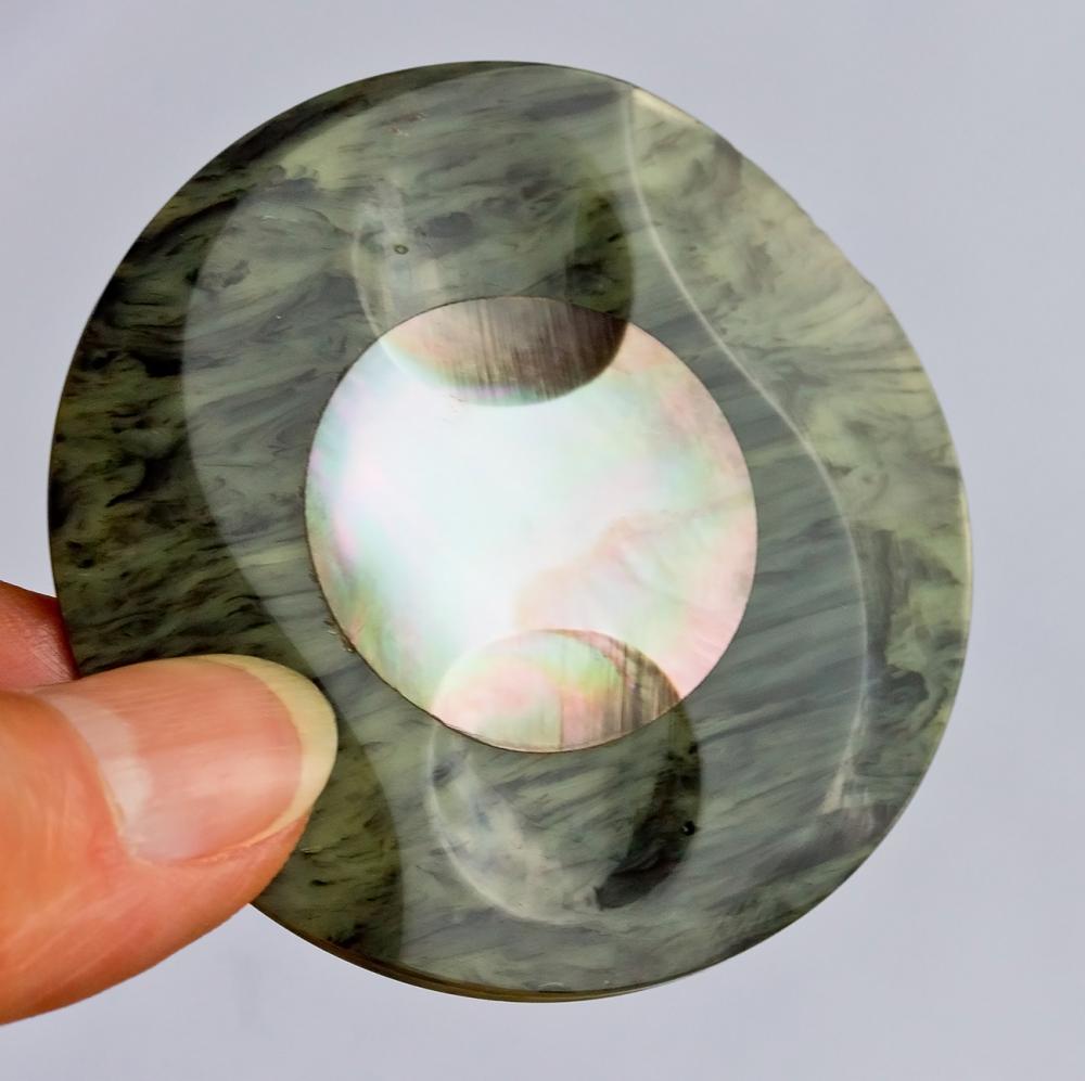 Large Vintage Plastic button With Mother of Pearl Inlay - Early Twentieth Century- Art Deco