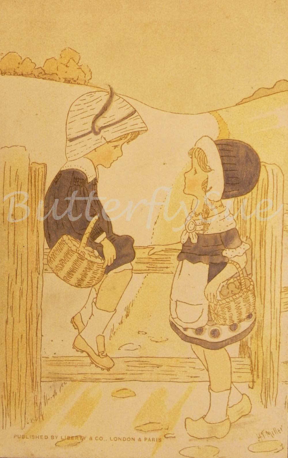Printed Postcard Ilustrated by Helen Miller- Published Liberty London - Posted 1914