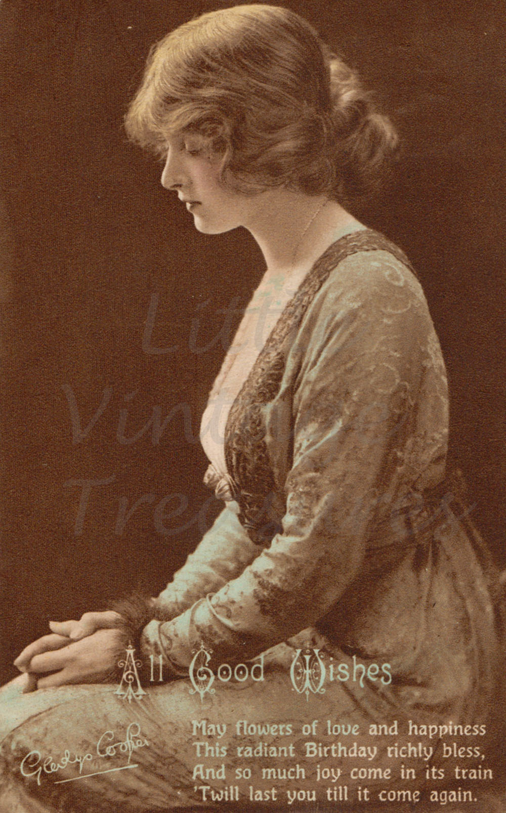 Vintage Gladys Cooper Printed Birthday Greetings Card 1917